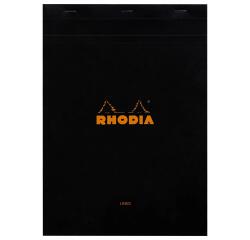 Rhodia Black Head Stapled Pad No18, Lined+Margin, A4 - Black