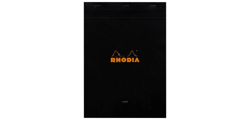 Bloc agrafé Rhodia N°18 21x29,7 cm 80 feuillets ligné avec marge 80g - Noir