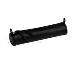 Trousse petite ronde, cuir noir vieilli