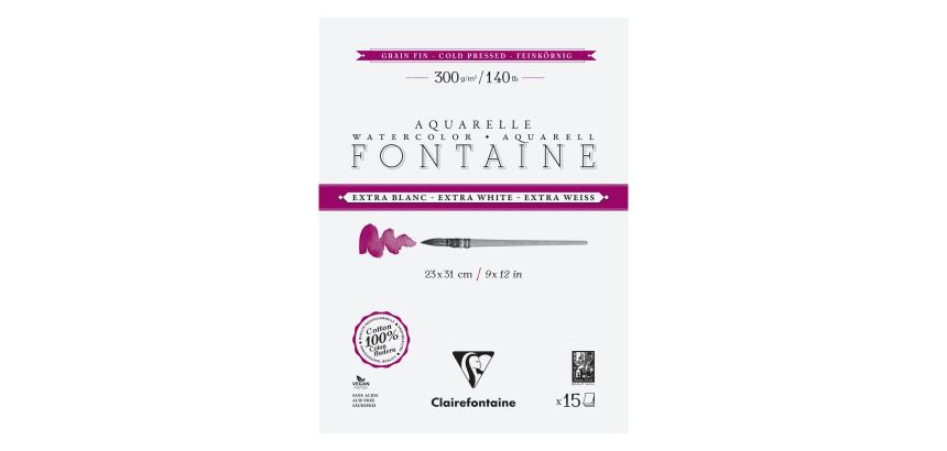 Clairefontaine Fontaine Watercolour Block - 23 x 31cm - 15 Sheets - 300gsm - Cold Pressed