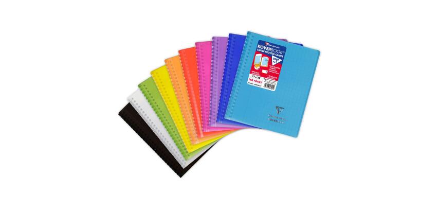 Cahier reliure intégrale enveloppante Koverbook 17x22cm 160 pages grands carreaux couverture polypropylène transparent - Assortis