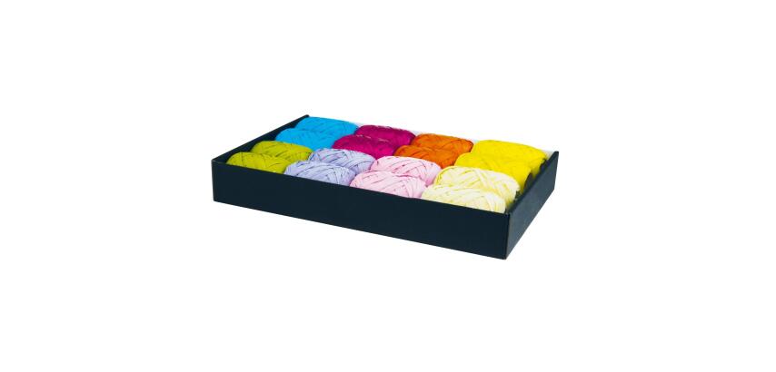 Set mit 16 Eiknäueln Geschenkband in Bastoptik, 20mx13mm  - Sortierung