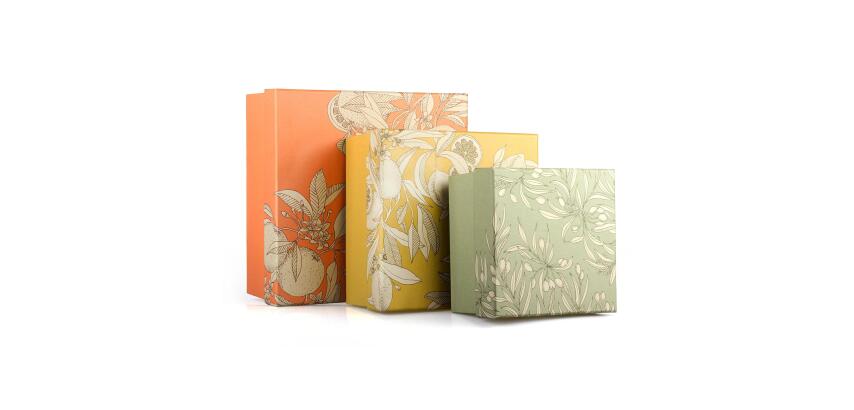 Jardin des Sens, Set de 3 boîtes gigognes carrées 25x25x12 cm, 20x20x11cm, et 16x16x10 cm