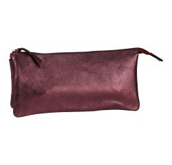 Große, flache Tasche aus Leder Cuirisé TM mit 2 Fächern 22x11cm - Kirsche
