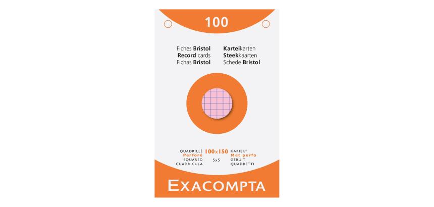 Étui de 100 fiches - bristol quadrillé 5x5 perforé 100x150mm - Couleurs assorties