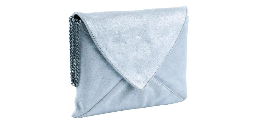 PLUME Pochette Enveloppe en Daim irisé 20x14cm - Bleu