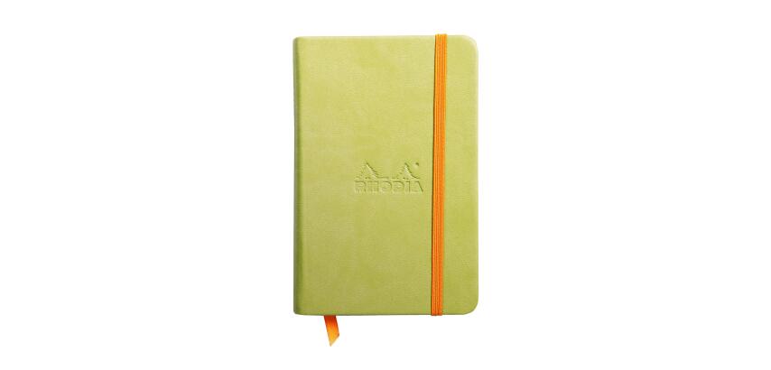 Rhodiarama carnet rembordé rigide 9x14 cm 192 pages uni papier ivoire 90g fermeture élastique - Anis