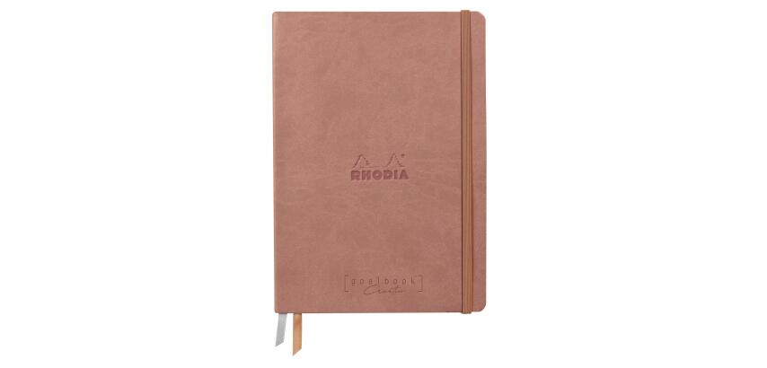 Rhodiarama Goalbook Creation rembordé rigide A5 100p papier lavis technique blanc uni 200g avec élastique - Bois de rose