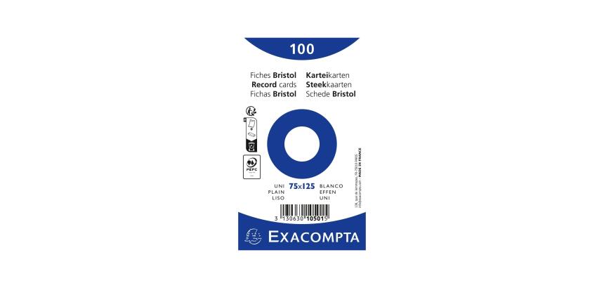 Pak 100 steekkaarten bristol in folie - effen niet geperforeerd 75x125mm - Wit