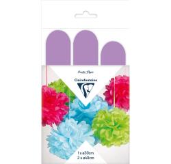PAPIER DE SOIE, Set de 3 pompons à suspendre Ø30x1 et Ø40x2 - Mauve