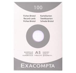 Estuche Exacompta de 100 fichas Exacompta de cartulina Bristol - con cuadricula 5x5 sin taladro 148x210mm - Blanco