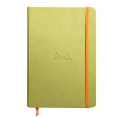 Rhodiarama hardcover notitieboek A5, 96 blad gelijnd ivoorkleurig papier van 90g, sluiting met elastiek - Anijsgroen