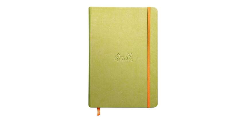 Rhodiarama carnet rembordé rigide A5 192 pages ligné papier ivoire 90g fermeture élastique - Anis