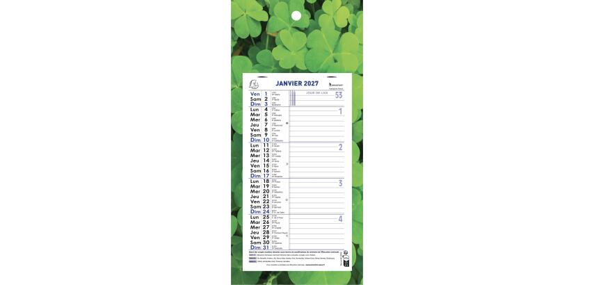 Calendrier mensuel Nature avec feuillets détachables 15,5 x 28,5 cm sur plaque imprimée 19 x 41 cm 2027 - Visuel aléatoire