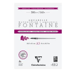 Fontaine, Aquarellpapier extraweiß feinkörnig, Block 2-seitig geleimt, 12 Bogen A3 300g
