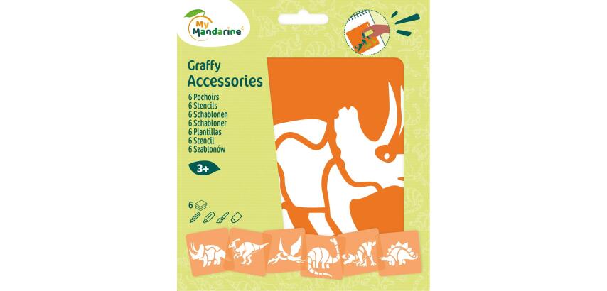 Set de 6 pochoirs enfants, Dinosaures - Orange