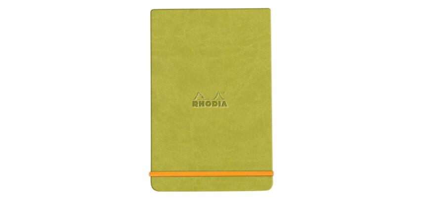 Rhodiarama Webnotepad rembordé rigide 9x14 cm 192 pages ligné microperforé papier ivoire 90g fermeture élastique - Anis