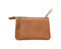 Kleine, flache Tasche mit 2 Fächern aus Leder Naturton 13x9cm - Natur