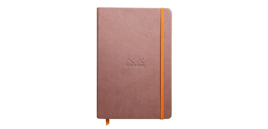 Rhodiarama carnet rembordé rigide A5 192 pages ligné papier ivoire 90g fermeture élastique - Taupe