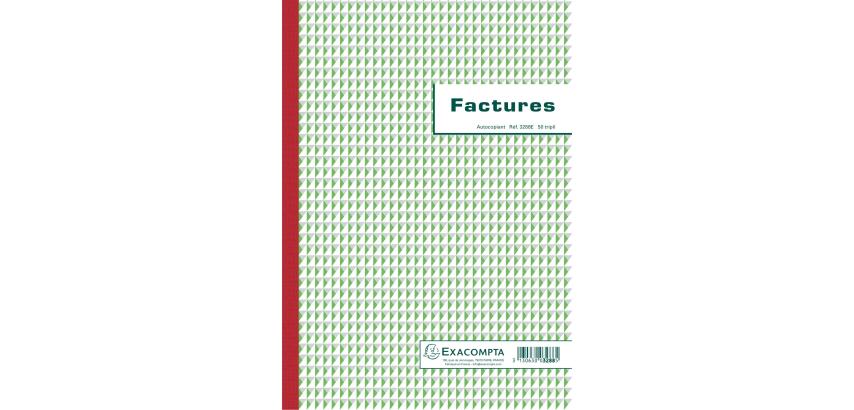 Manifold Factures avec mention TVA 29,7x21cm 50 feuillets tripli autocopiants