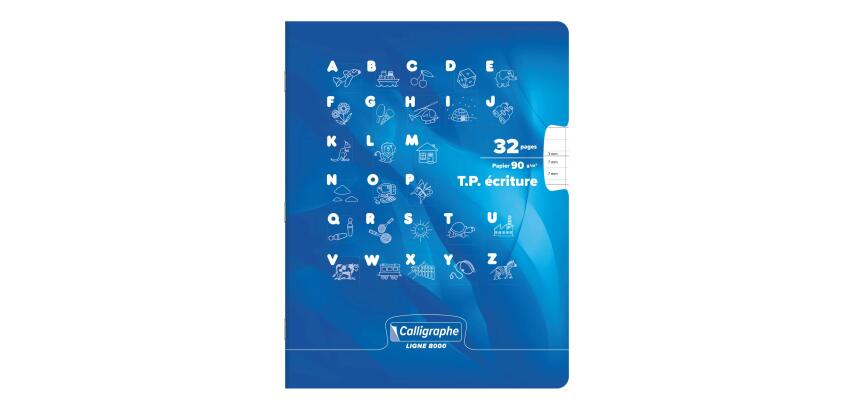 Clairefontaine Stapled Exercise Nursery Notebook, DL3mmIV+plain, Ligne 8000, 17x22cm, 16 Sheets, 90g - Blue
