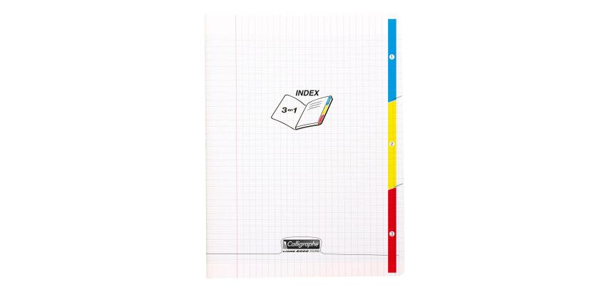 Cahier 3 index piqué 8000 POLYPRO 17x22 cm 96 pages grands carreaux 90 g - Incolore