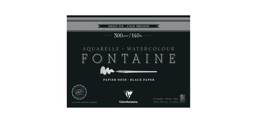 Fontaine Noir bloc collé 1 côté 12F 22,9x30,5cm 300g grain fin
