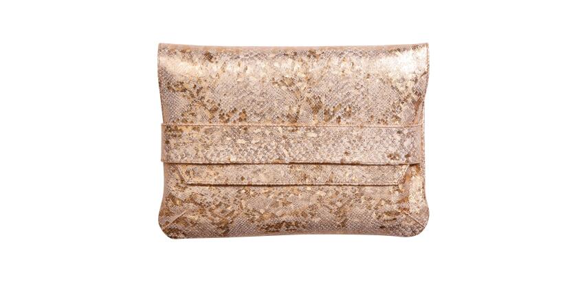 CÉLESTE CUIR Pochette à rabat 26x18 cm Lazer Or