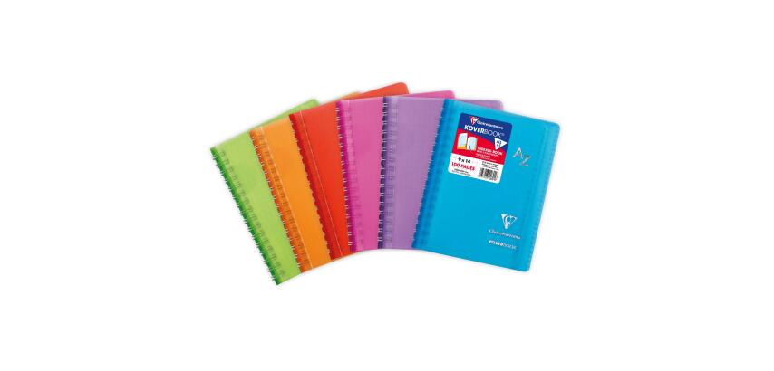 Répertoire reliure intégrale enveloppante Koverbook 9x14cm 100 pages petits carreaux couverture polypropylène transparent - Assortis