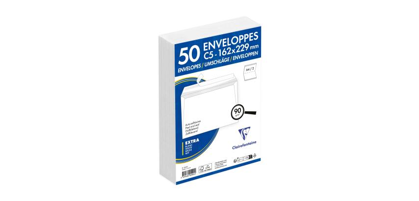 Paquet de 50 Enveloppes Blanches C5-162x229mm - Auto-Adhésives - 90g/m2 - Blanc