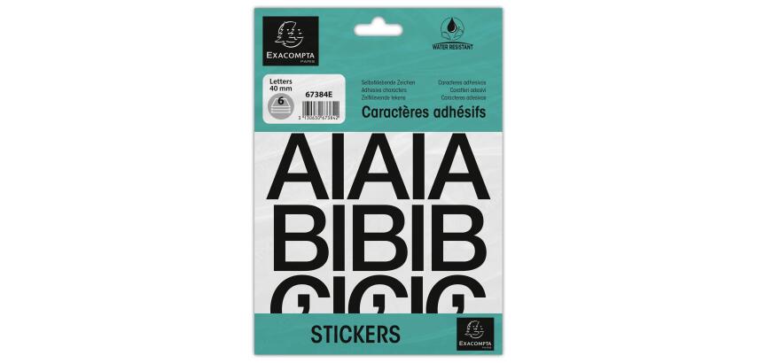 Pochette de lettres adhésives noires A-Z 40 mm - Noir