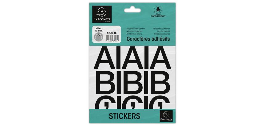 Exacompta, Packung mit selbstklebenden, schwarzen Buchstaben A-Z 40 mm - Schwarz