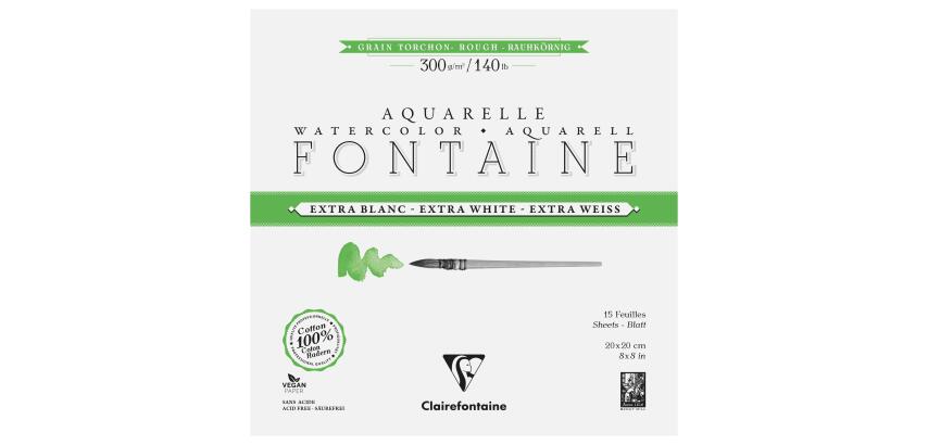 Fontaine Extraweiß Torchon/rau, Block 4-seitig geleimt, 15 Blatt 20x20cm 300g