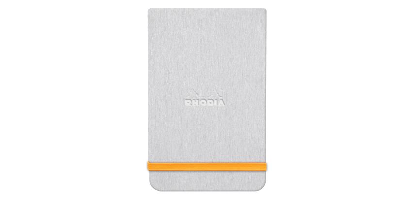 Rhodiarama Webnotepad rembordé rigide A5 192 pages ligné microperforé papier ivoire 90g fermeture élastique - Argent
