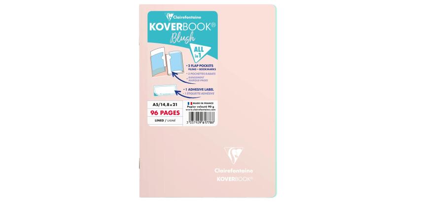 Koverbook Blush cahier piqué A5 96 pages ligné couverture polypropylène opaque bicolore. - Rose poudré/Menthe à l'eau