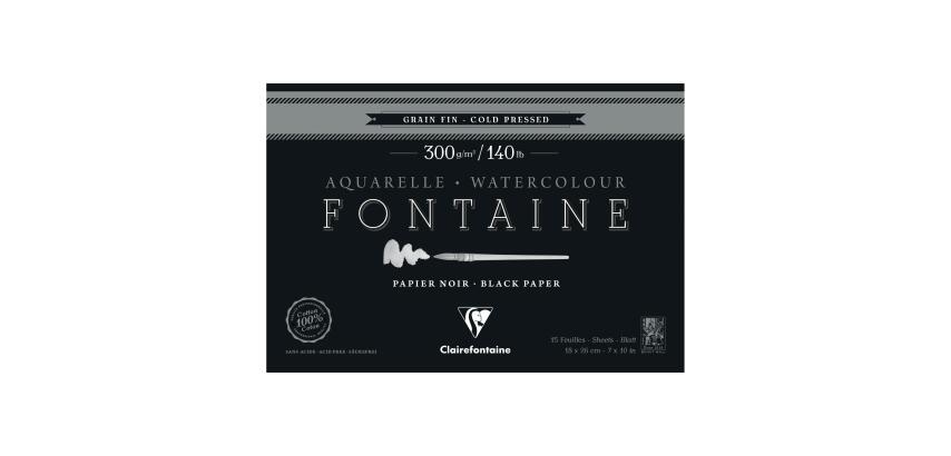 Clairefontaine Fontaine Noir Watercolour Block - 18 x 26cm - 15 Sheets - 300gsm - Cold Pressed