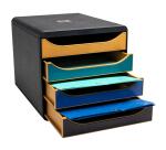 Exacompta, Big Box, Schubladenbox mit 4 Schubladen, Neo Deco - Farben sortiert