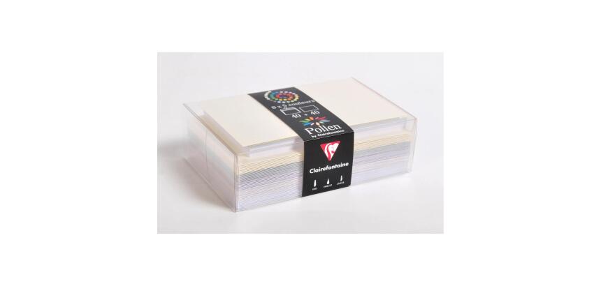 Coffret Pollen de 40 enveloppes 90x40mm + 40 cartes 82x128mm - Assortiment Mariage