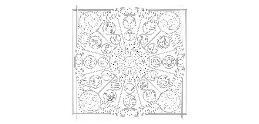 100% silk scarf - 90x90cm Zodiac - White