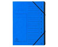 Trieur agrafé avec élastiques intérieur noir 12 compartiments - A4 - Bleu
