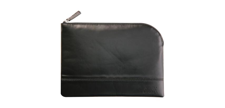 Rhodiarama etui met rits in kunstleer - maat M - 16x22 cm - Zwart