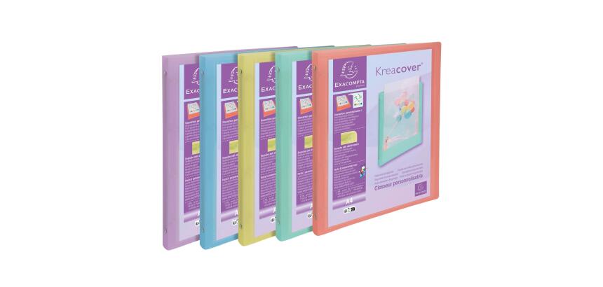 Flexibler Ringhefter aus PP, 4 Ringe 15mm, Rückenbreite 20mm, für DIN A4, Kreacover Pastell - Farben sortiert