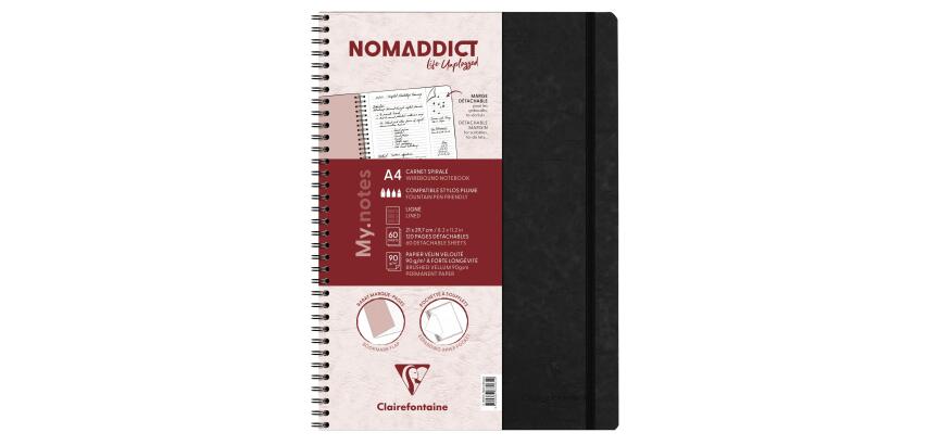 My.Notes Age Bag cahier reliure intégrale à marges détachables A4 120 pages détachables ligné + cadre en-tête - Noir