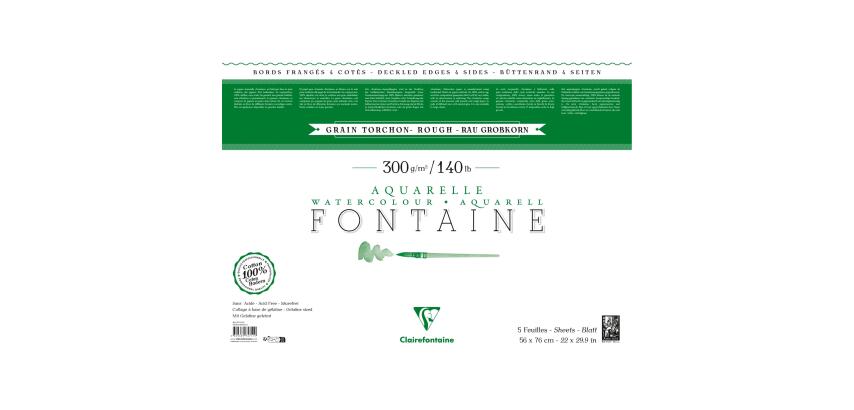Fontaine, Packung mit 5 Bogen Aquarellpapier mit Büttenrand, 56x76 cm, Torchon, 300g weiß