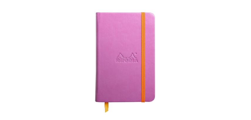 Rhodiarama carnet rembordé rigide 9x14 cm 192 pages ligné papier ivoire 90g fermeture élastique - Lilas