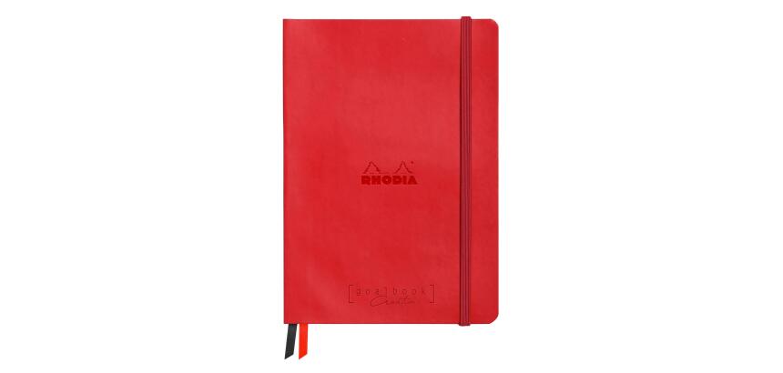 Rhodiarama Goalbook Creation rembordé rigide A5 160 pages papier Maya noir lisse dot 120g avec élastique - Coquelicot