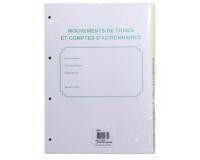 Recharge numérotée/perforée 58 feuillets unis blanc, épaisseur du papier 90g, avec gardes titrées pour classeurs Mouvements de titres, liste des actionnaires - Format A4 - Autre