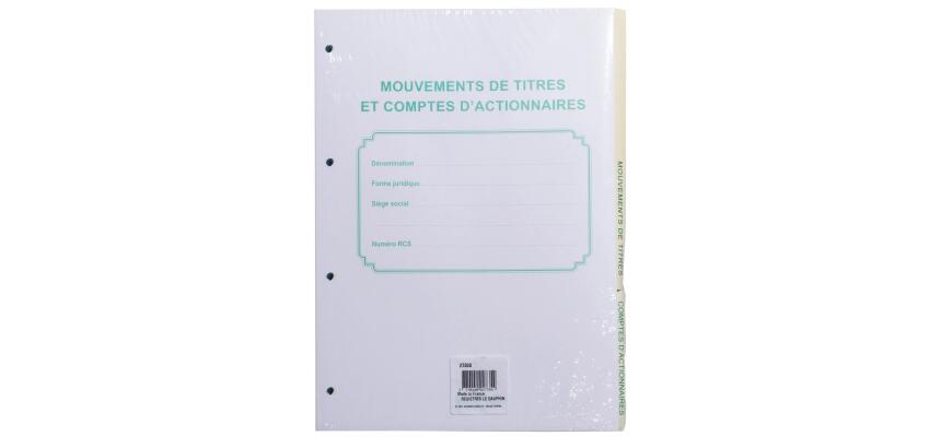 Nummerierte/perforierte Nachfüllpackung 58 weiße unifarbene Blätter, Papierstärke 90g, mit beschrifteten Umschlägen für Ordner, Titelbewegungen, Aktionärsverzeichnis - Format A4 - Andere