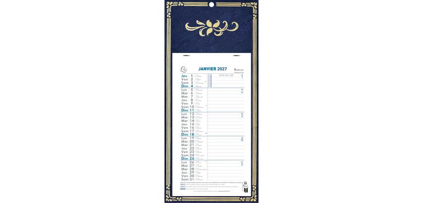 Calendrier mensuel Skytos avec feuillets détachables 15,5 x 28,5 cm sur support plaque imprimée 19 x 41 cm 2027 - Visuel aléatoire