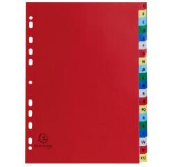 Intercalaires imprimés alphabétiques PP couleurs 12/100 AZ - A4 - Couleurs assorties